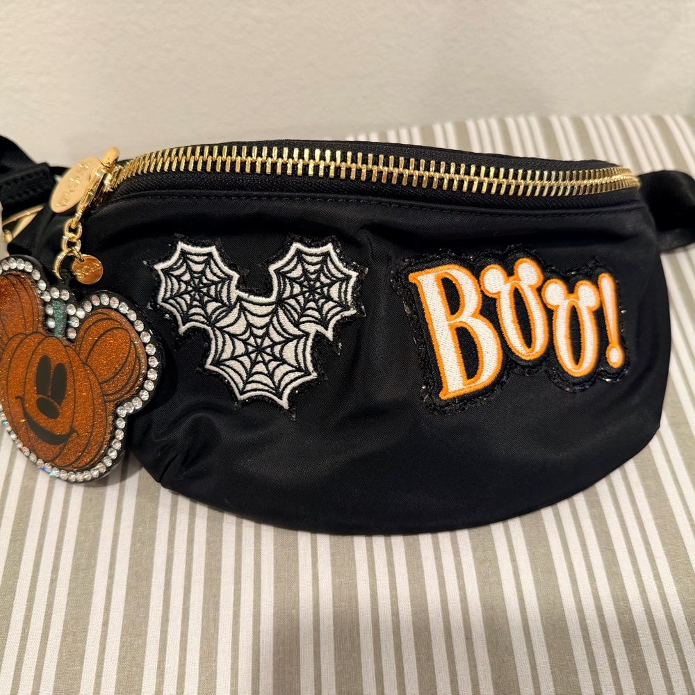 Stoney Clover Lane Black Crossbody Bag with Halloween Patches